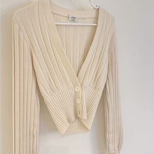 Wilfred Beige Ribbed Button-Up Cardigan